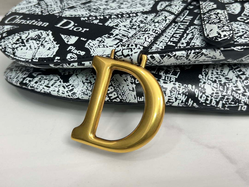 Dior M0455 Saddle Bag With Strap Black and White Ultramatte Calfskin