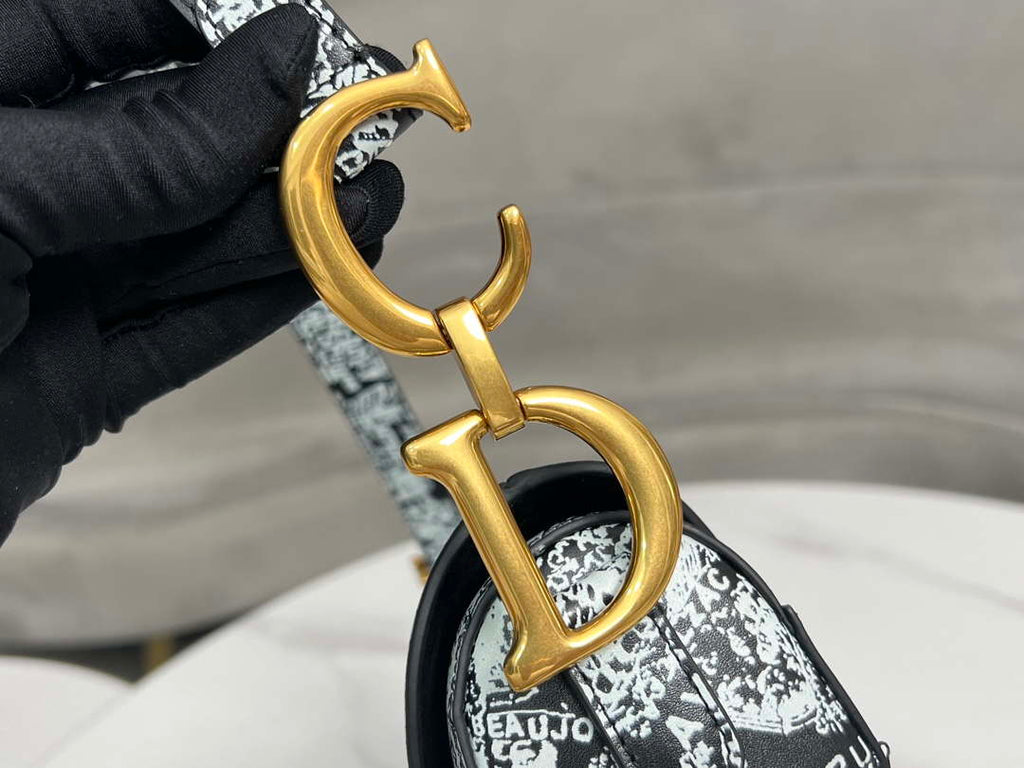 Dior M0455 Saddle Bag With Strap Black and White Ultramatte Calfskin