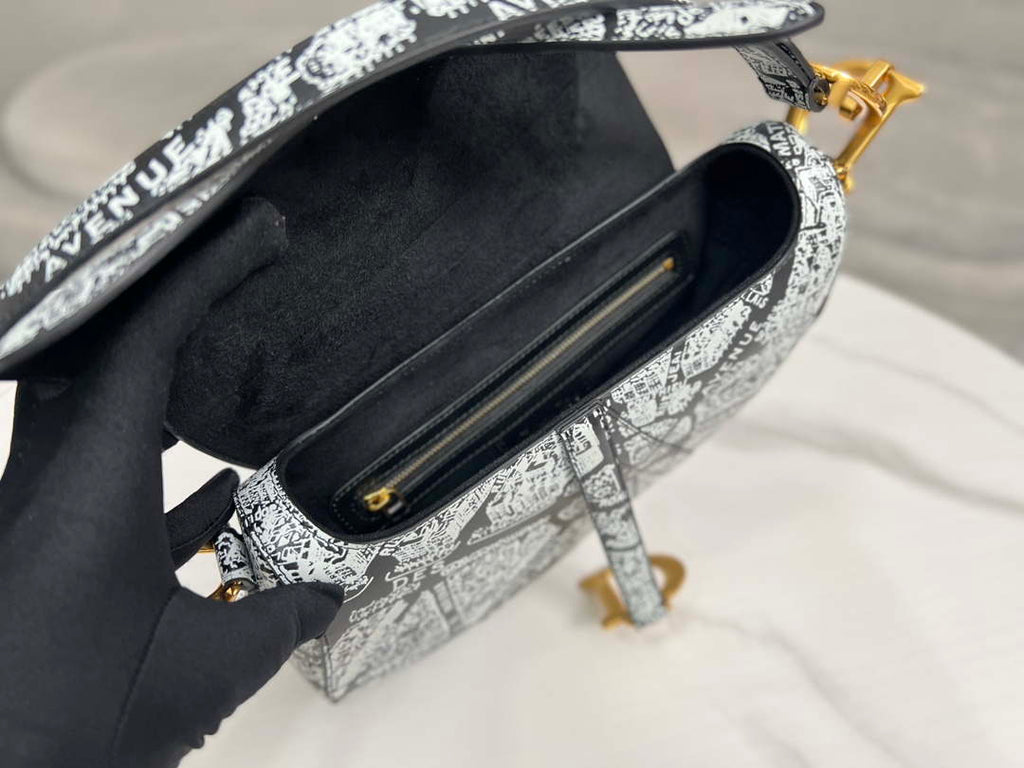 Dior M0455 Saddle Bag With Strap Black and White Ultramatte Calfskin