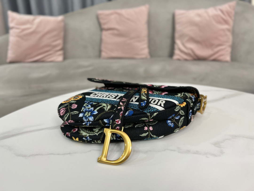 Dior M0455 Saddle Bag With Strap Black Cross-Stitch Embroidery