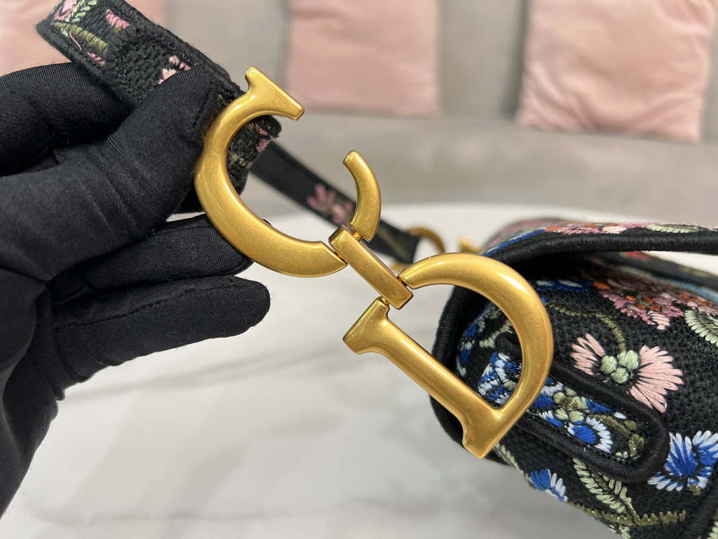 Dior M0455 Saddle Bag With Strap Black Cross-Stitch Embroidery