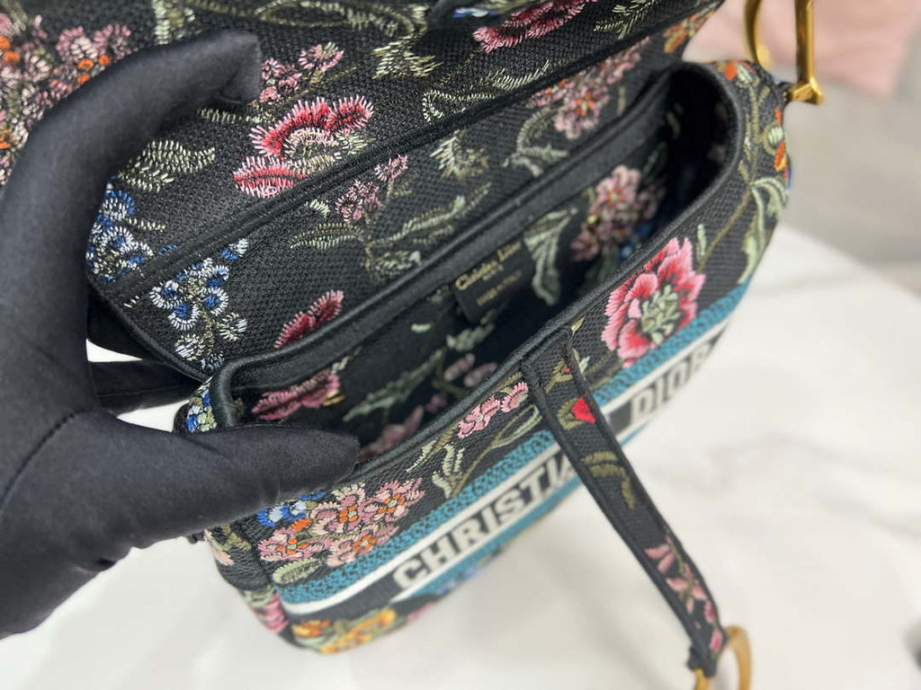 Dior M0455 Saddle Bag With Strap Black Cross-Stitch Embroidery