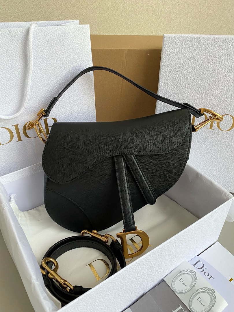 Dior M0455 Saddle Bag With Strap Black Grained Calfskin - Default Title - View 1
