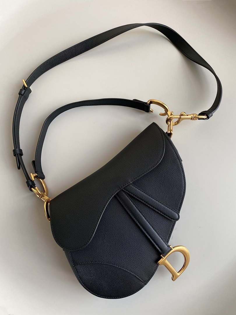Dior M0455 Saddle Bag With Strap Black Grained Calfskin