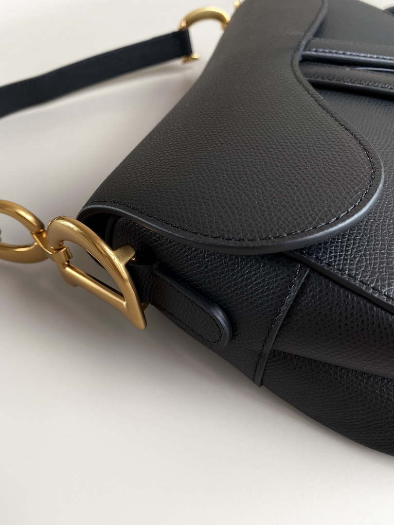 Dior M0455 Saddle Bag With Strap Black Grained Calfskin