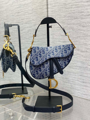 Dior M0455 Saddle Bag With Strap Blue Denim Dior Oblique Jacquard M0456 - Large 25cm - View 1