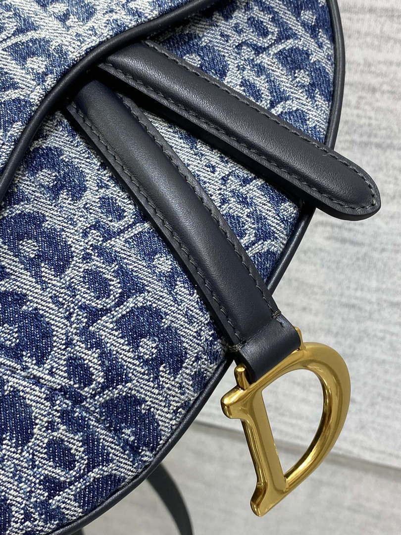 Dior M0455 Saddle Bag With Strap Blue Denim Dior Oblique Jacquard M0456