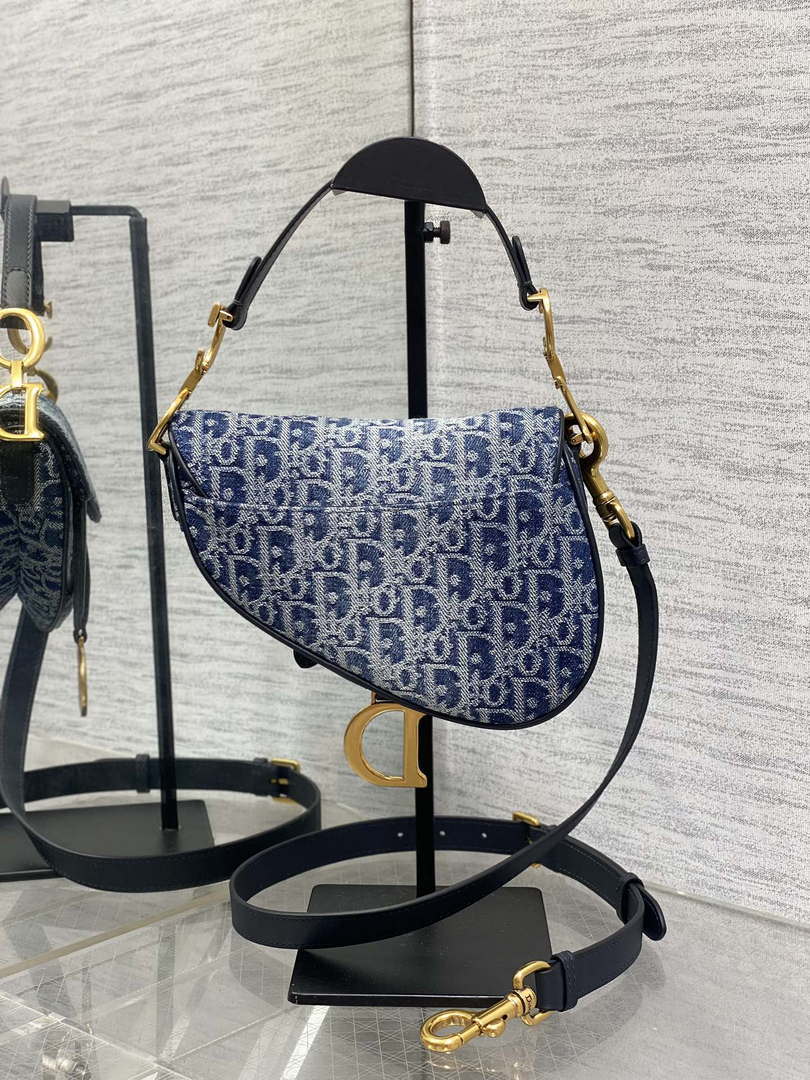 Dior M0455 Saddle Bag With Strap Blue Denim Dior Oblique Jacquard M0456