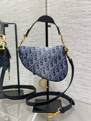 Dior M0455 Saddle Bag With Strap Blue Denim Dior Oblique Jacquard M0456 - Large 25cm - View 4