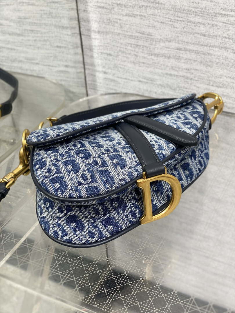Dior M0455 Saddle Bag With Strap Blue Denim Dior Oblique Jacquard M0456
