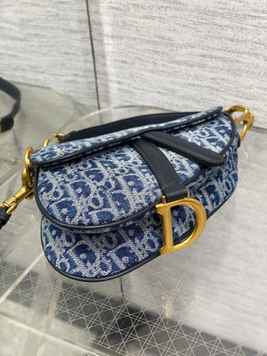 Dior M0455 Saddle Bag With Strap Blue Denim Dior Oblique Jacquard M0456 - Large 25cm - View 8