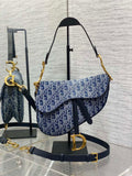 Dior M0455 Saddle Bag With Strap Blue Denim Dior Oblique Jacquard M0456