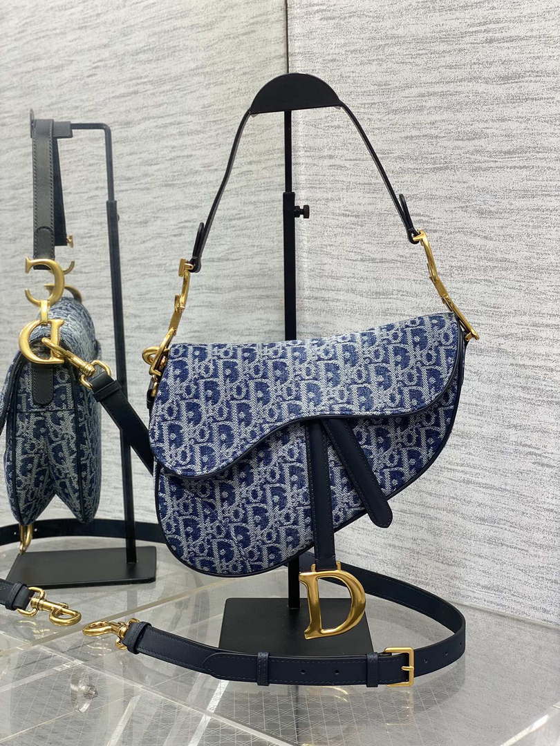 Dior M0455 Saddle Bag With Strap Blue Denim Dior Oblique Jacquard M0456