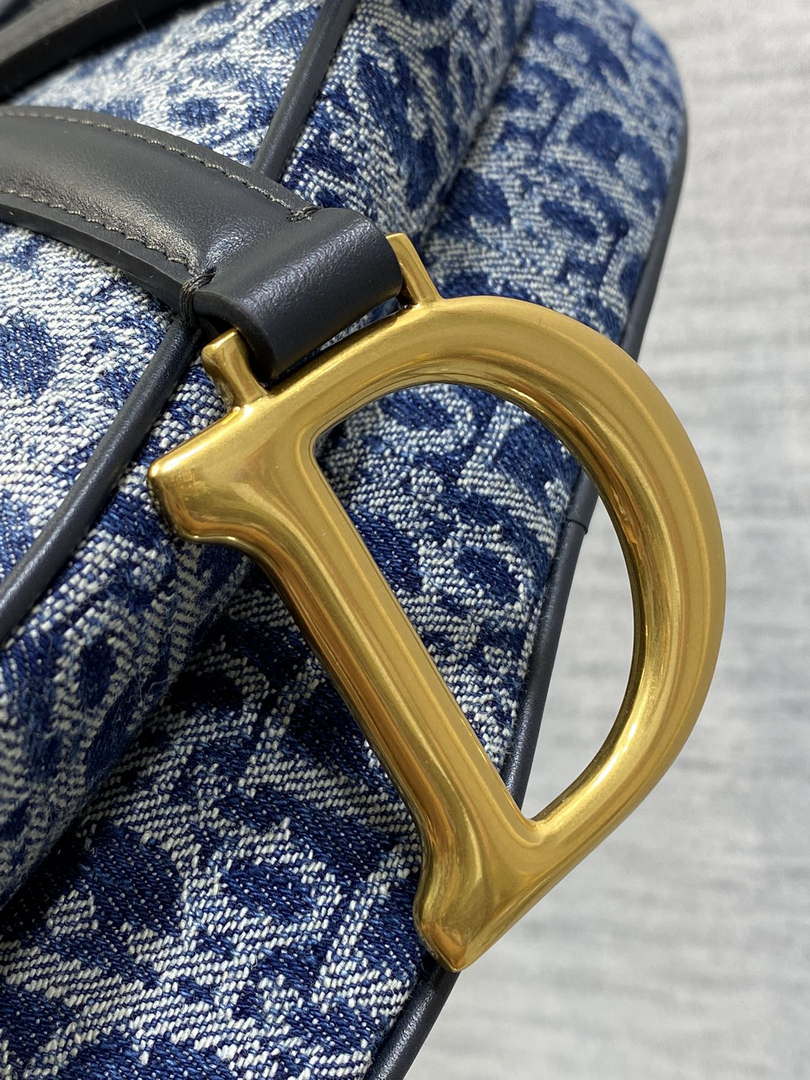 Dior M0455 Saddle Bag With Strap Blue Denim Dior Oblique Jacquard M0456