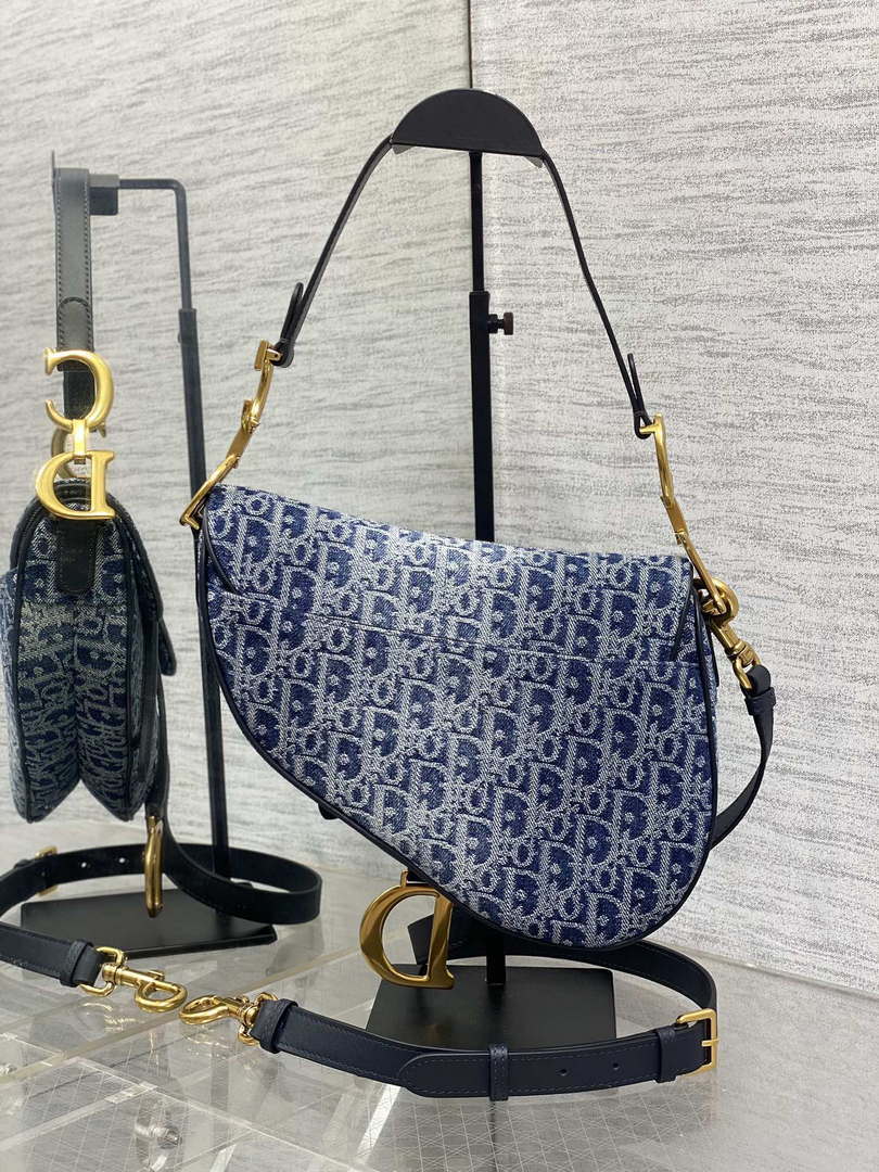 Dior M0455 Saddle Bag With Strap Blue Denim Dior Oblique Jacquard M0456