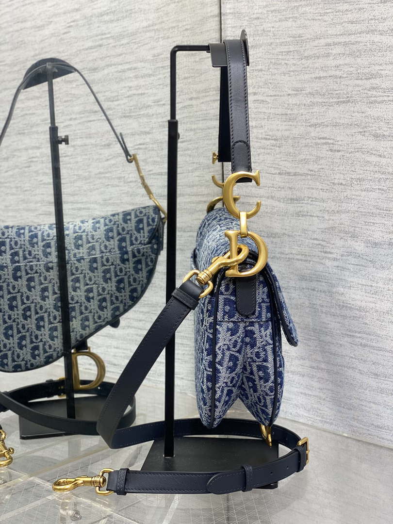 Dior M0455 Saddle Bag With Strap Blue Denim Dior Oblique Jacquard M0456
