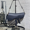 Dior M0455 Saddle Bag With Strap Blue Denim Dior Oblique Jacquard Silver M0456
