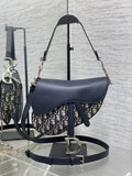 Dior M0455 Saddle Bag With Strap Blue Denim Dior Oblique Jacquard Silver M0456