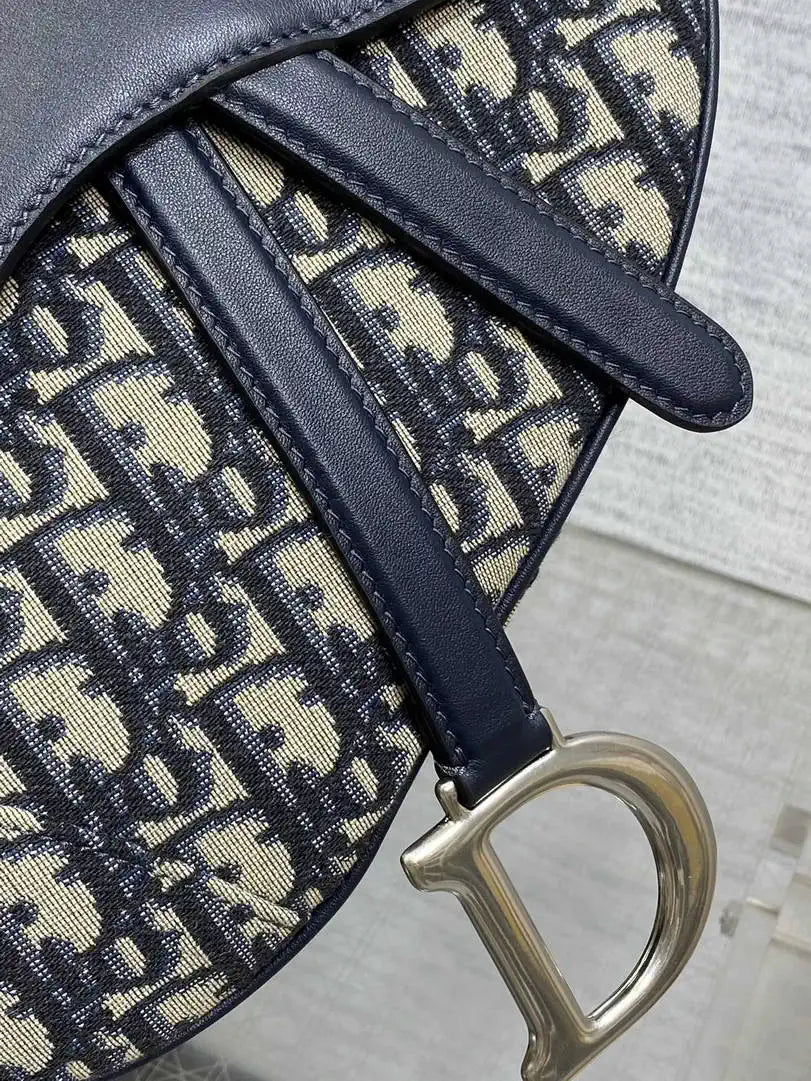 Dior M0455 Saddle Bag With Strap Blue Denim Dior Oblique Jacquard Silver M0456