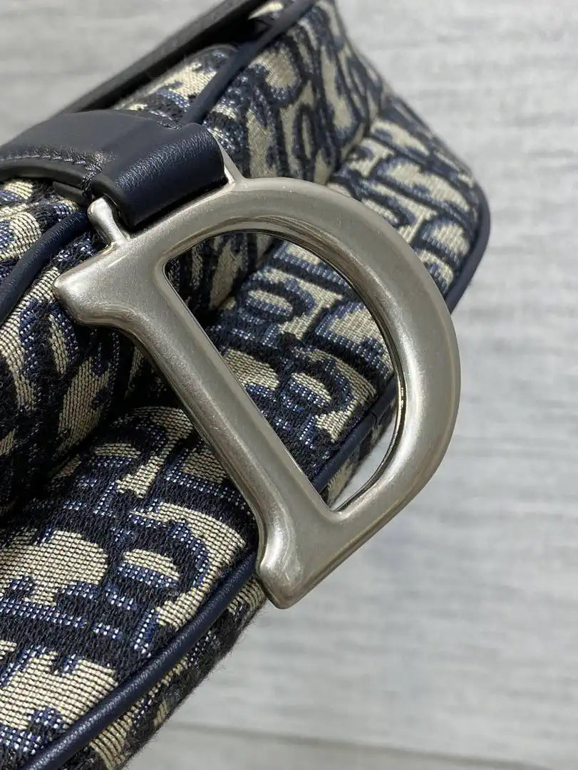 Dior M0455 Saddle Bag With Strap Blue Denim Dior Oblique Jacquard Silver M0456