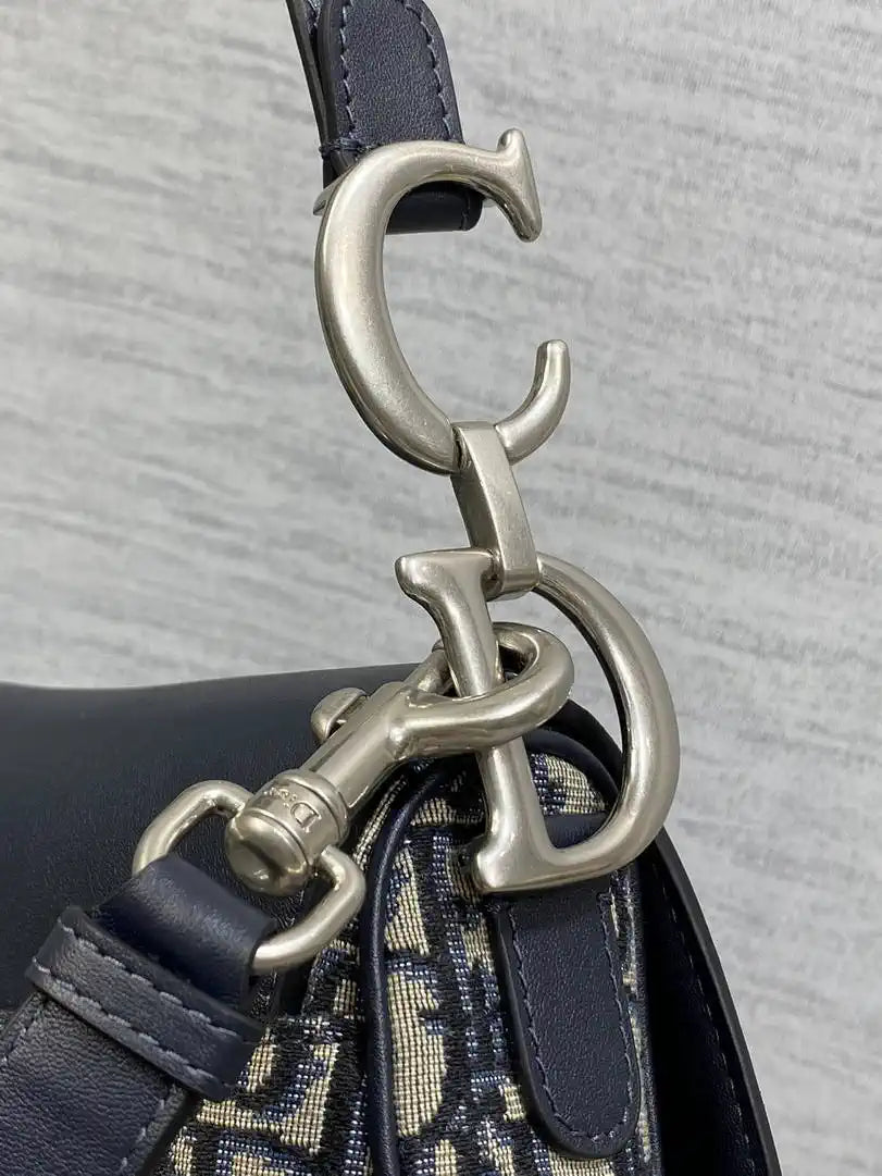 Dior M0455 Saddle Bag With Strap Blue Denim Dior Oblique Jacquard Silver M0456