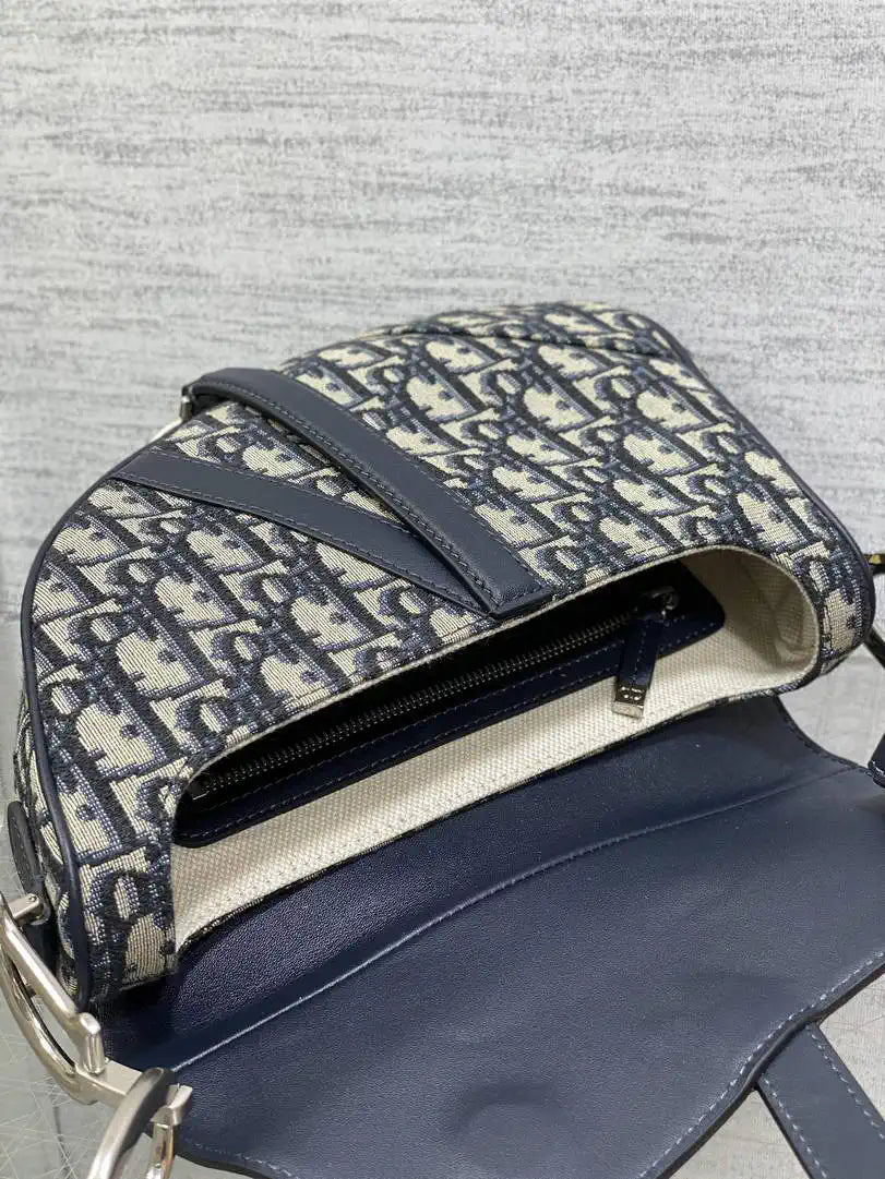 Dior M0455 Saddle Bag With Strap Blue Denim Dior Oblique Jacquard Silver M0456