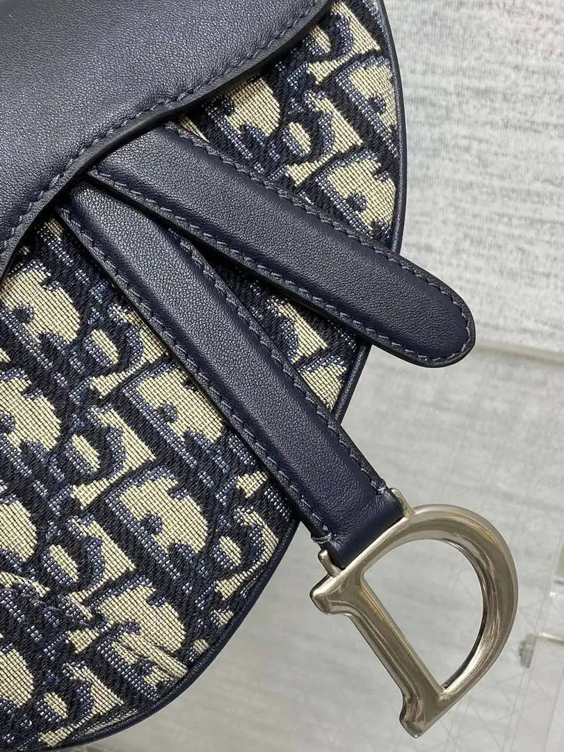 Dior M0455 Saddle Bag With Strap Blue Denim Dior Oblique Jacquard Silver M0456