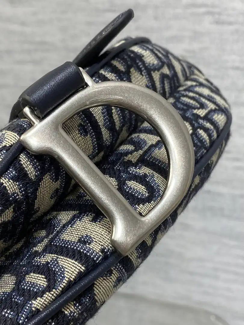 Dior M0455 Saddle Bag With Strap Blue Denim Dior Oblique Jacquard Silver M0456