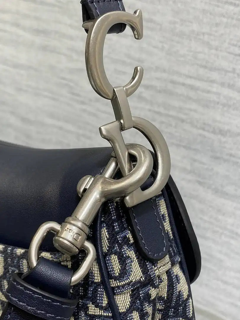 Dior M0455 Saddle Bag With Strap Blue Denim Dior Oblique Jacquard Silver M0456