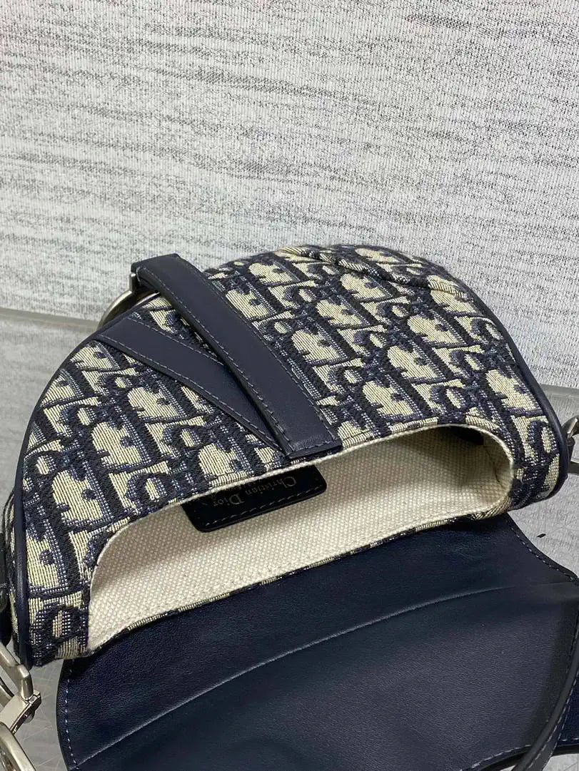 Dior M0455 Saddle Bag With Strap Blue Denim Dior Oblique Jacquard Silver M0456