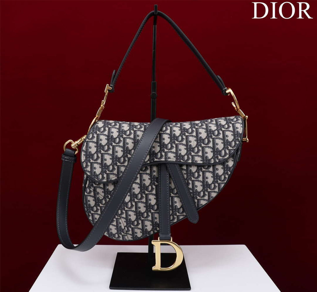 Dior M0455 Saddle Bag With Strap Blue Dior Oblique Jacquard M0456