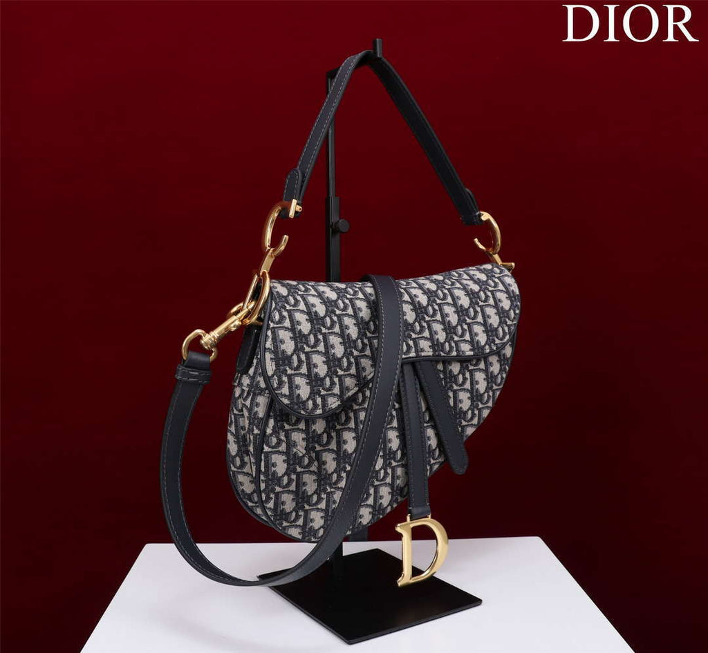 Dior M0455 Saddle Bag With Strap Blue Dior Oblique Jacquard M0456
