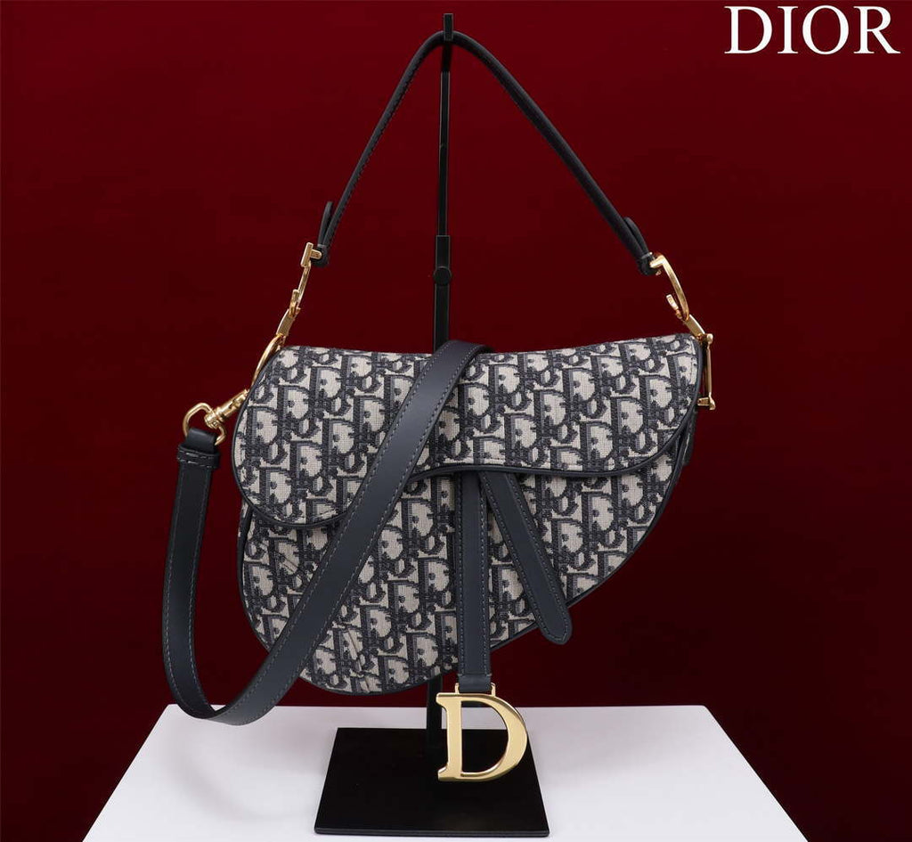 Dior M0455 Saddle Bag With Strap Blue Dior Oblique Jacquard