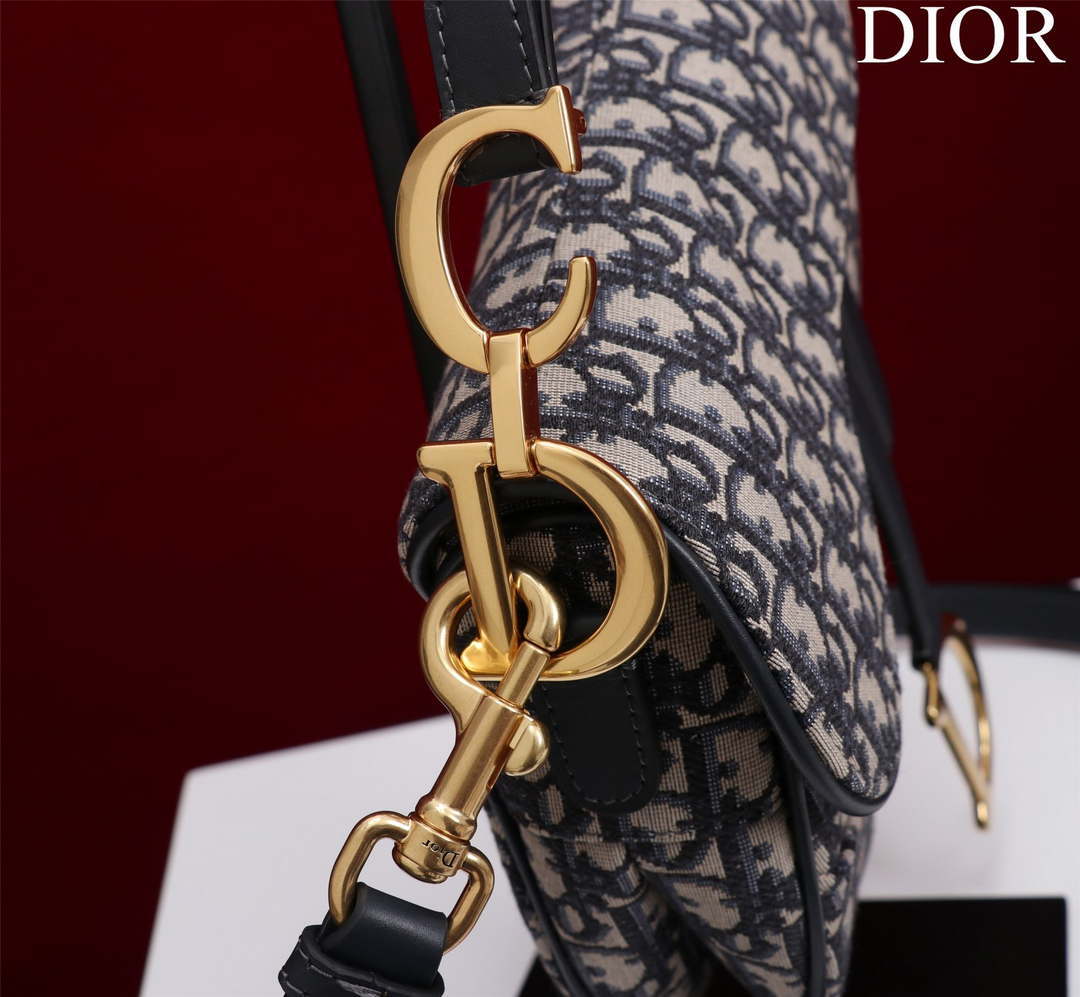 Dior M0455 Saddle Bag With Strap Blue Dior Oblique Jacquard