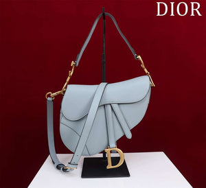 Dior M0455 Saddle Bag With Strap Blue Grained Calfskin M0456 - Large 25cm - View 1