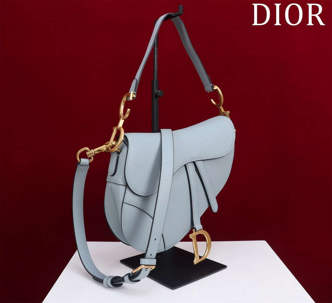 Dior M0455 Saddle Bag With Strap Blue Grained Calfskin M0456
