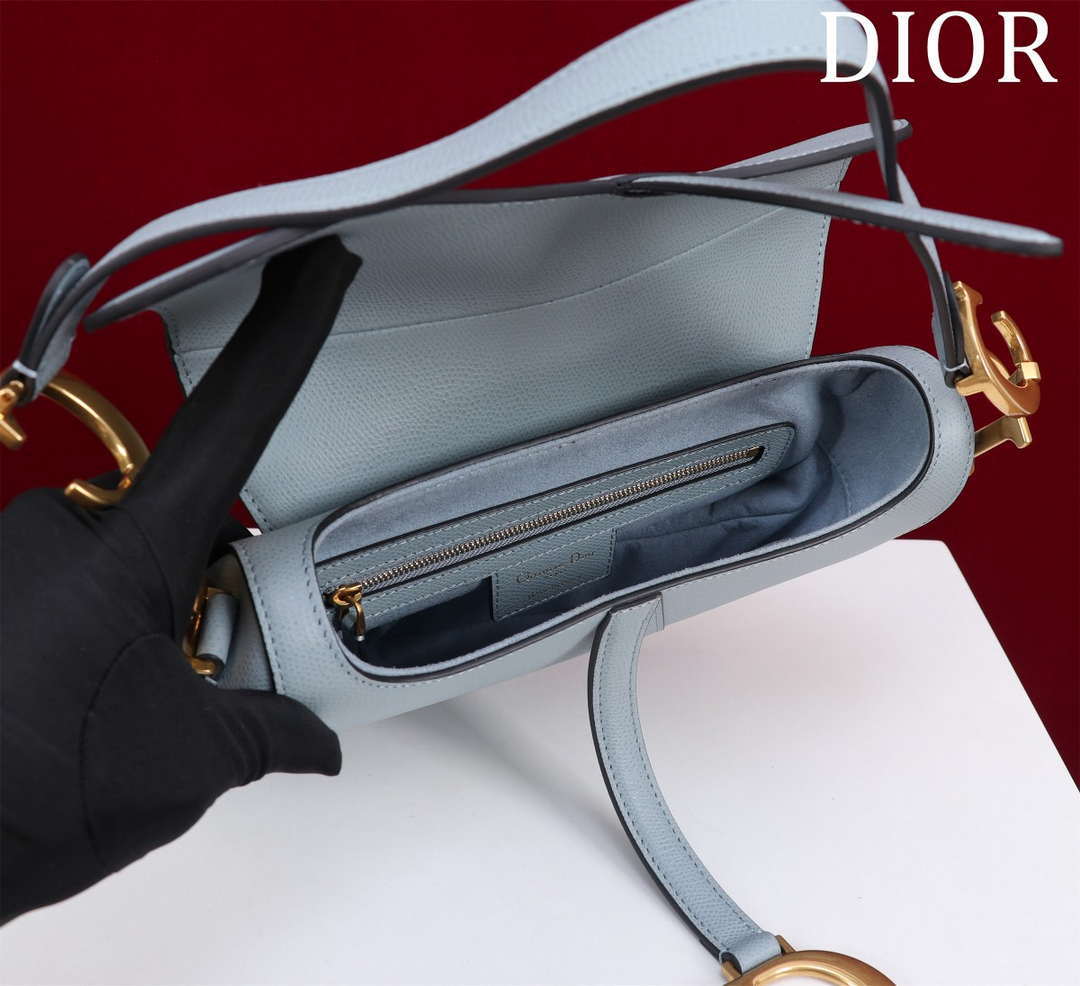Dior M0455 Saddle Bag With Strap Blue Grained Calfskin M0456 - Large 25cm - View 3