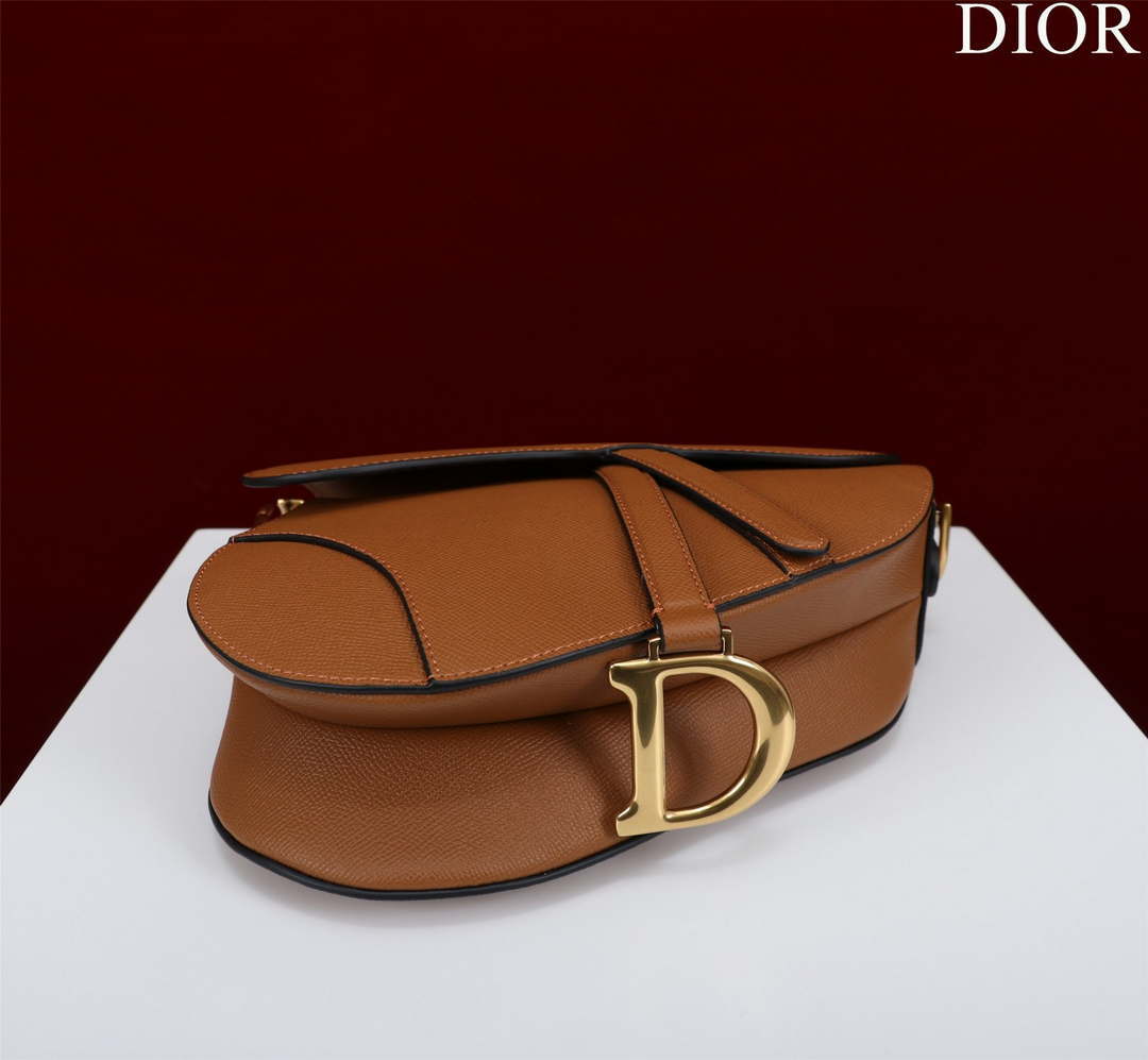 Dior M0455 Saddle Bag With Strap Brown Grained Calfskin
