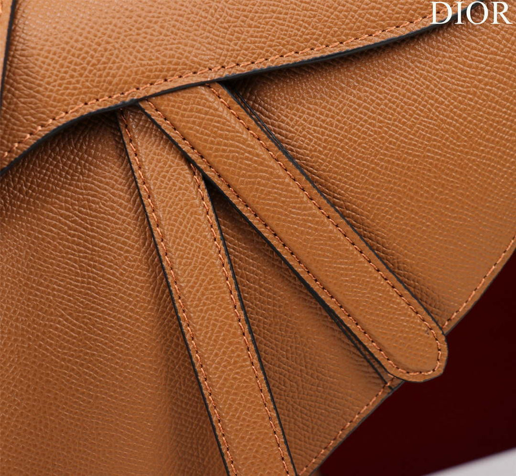 Dior M0455 Saddle Bag With Strap Brown Grained Calfskin