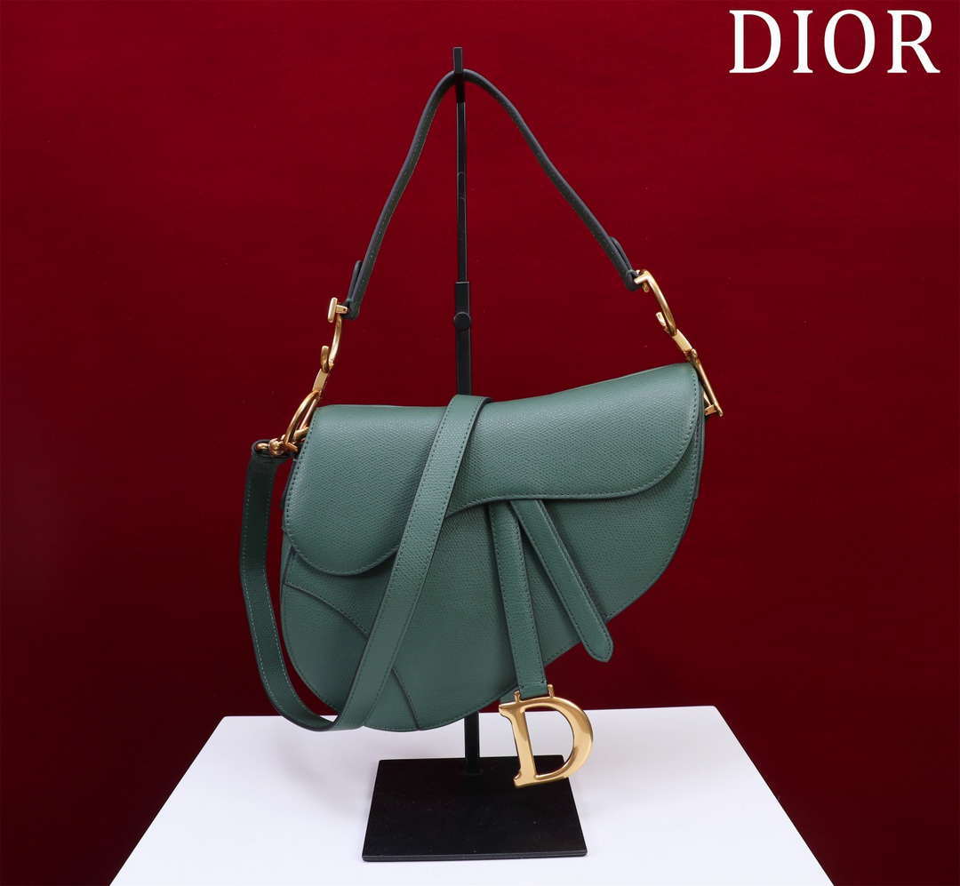 Dior M0455 Saddle Bag With Strap Dark Green Grained Calfskin M0456 - Large 25cm - View 1