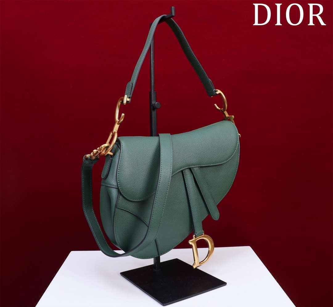 Dior M0455 Saddle Bag With Strap Dark Green Grained Calfskin M0456 - Large 25cm - View 2