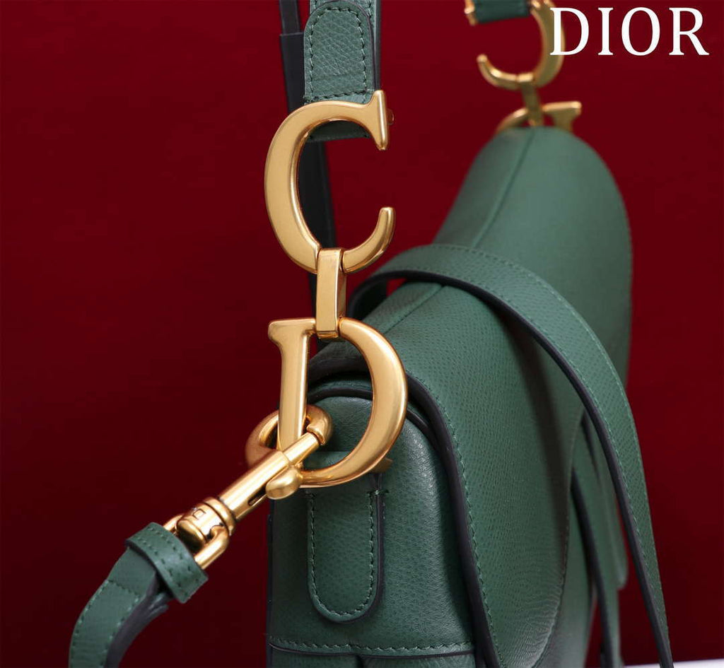 Dior M0455 Saddle Bag With Strap Dark Green Grained Calfskin M0456