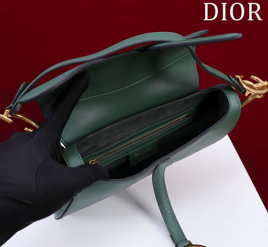 Dior M0455 Saddle Bag With Strap Dark Green Grained Calfskin M0456 - Large 25cm - View 6