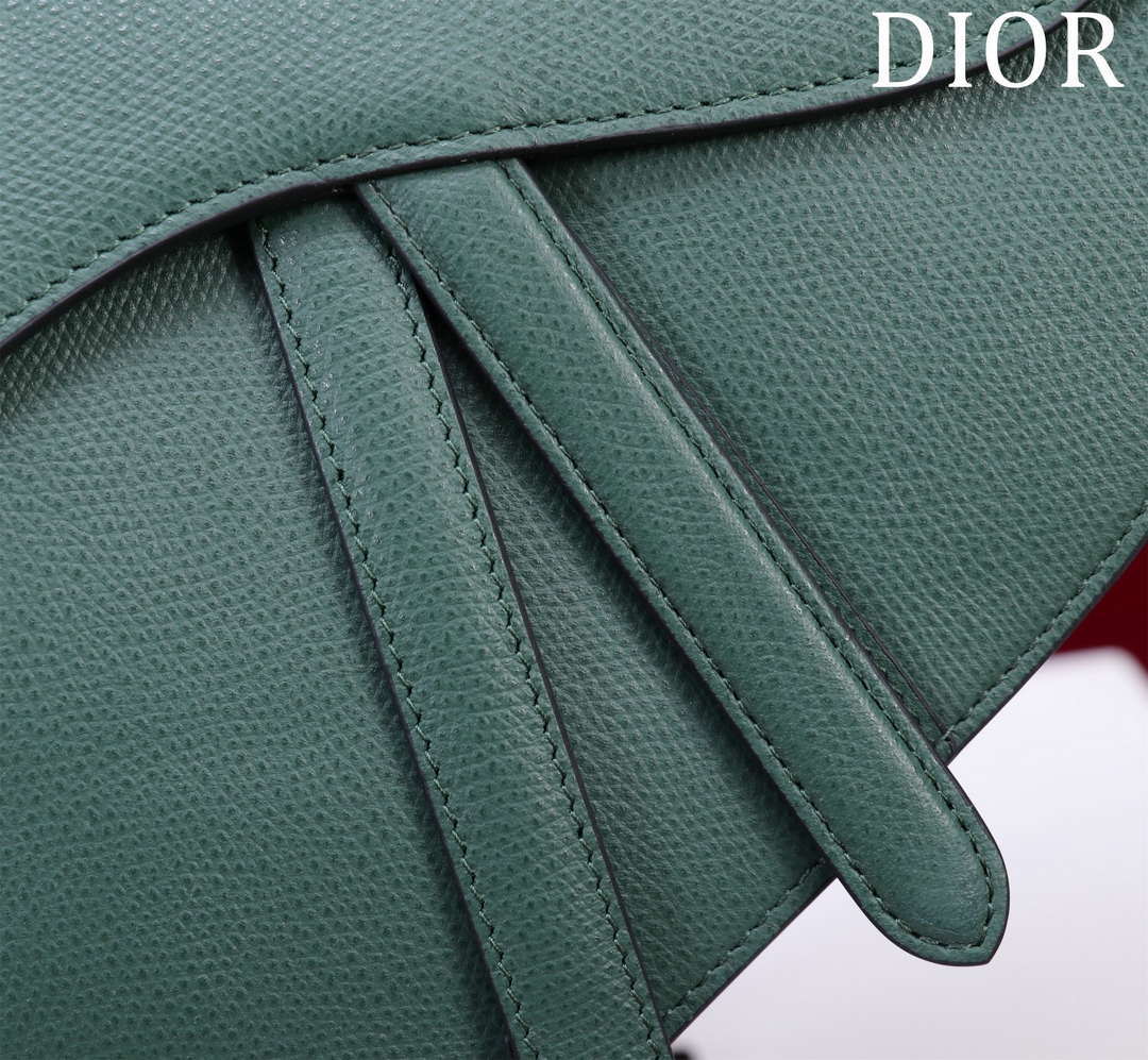 Dior M0455 Saddle Bag With Strap Dark Green Grained Calfskin M0456