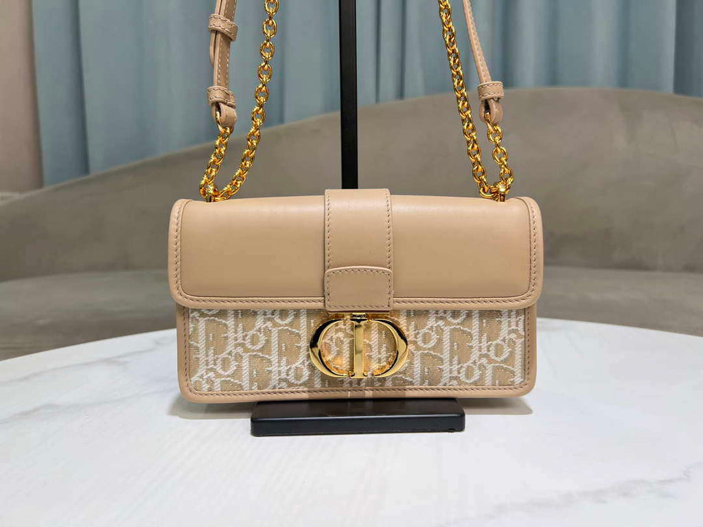 Dior M9334 30 Montaigne East-West Bag with Chain Dior Oblique Jacquard and Natural Smooth Calfskin