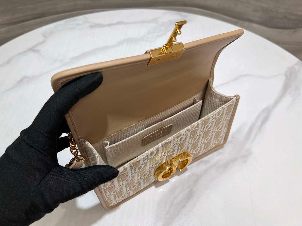 Dior M9334 30 Montaigne East-West Bag with Chain Dior Oblique Jacquard and Natural Smooth Calfskin