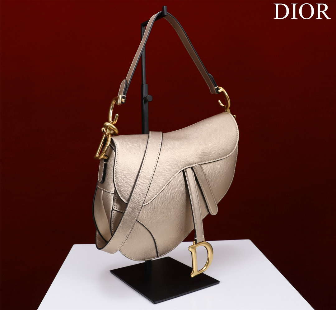 Dior M0455 Saddle Bag With Strap Gold Grained Calfskin