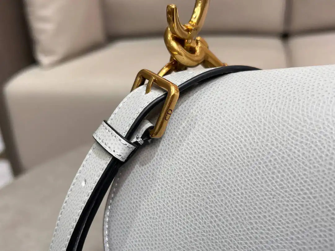 Dior M0455 Saddle Bag With Strap Grained Calfskin Blue Gray M0456
