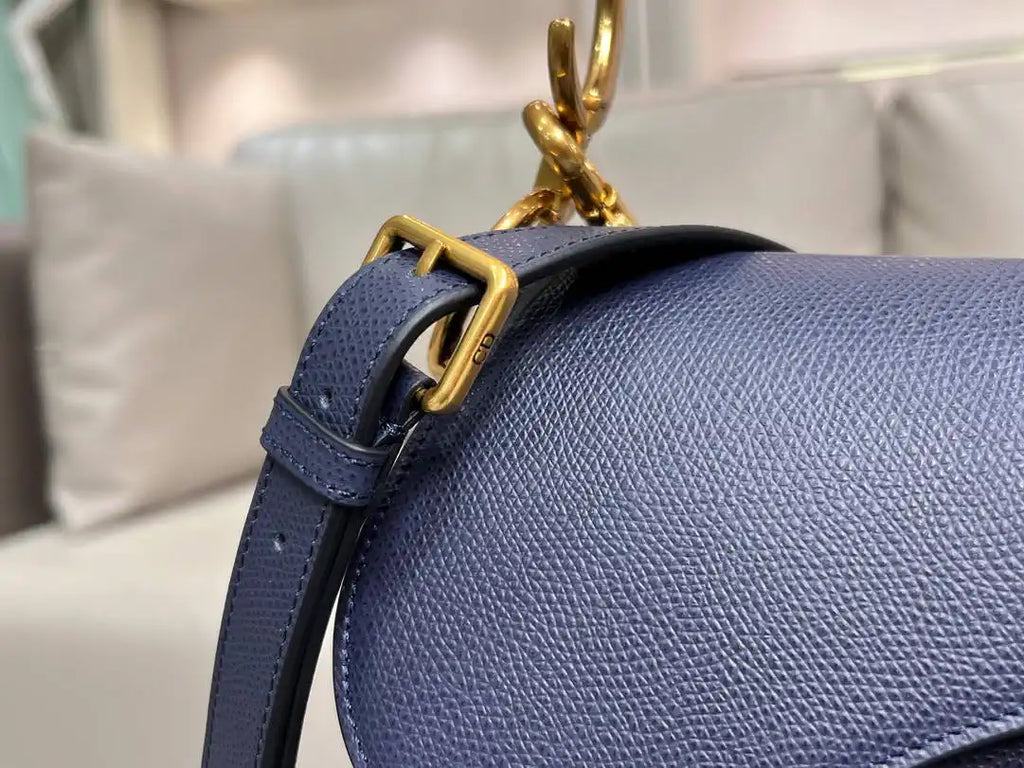 Dior M0455 Saddle Bag With Strap Grained Calfskin Navy Blue M0456