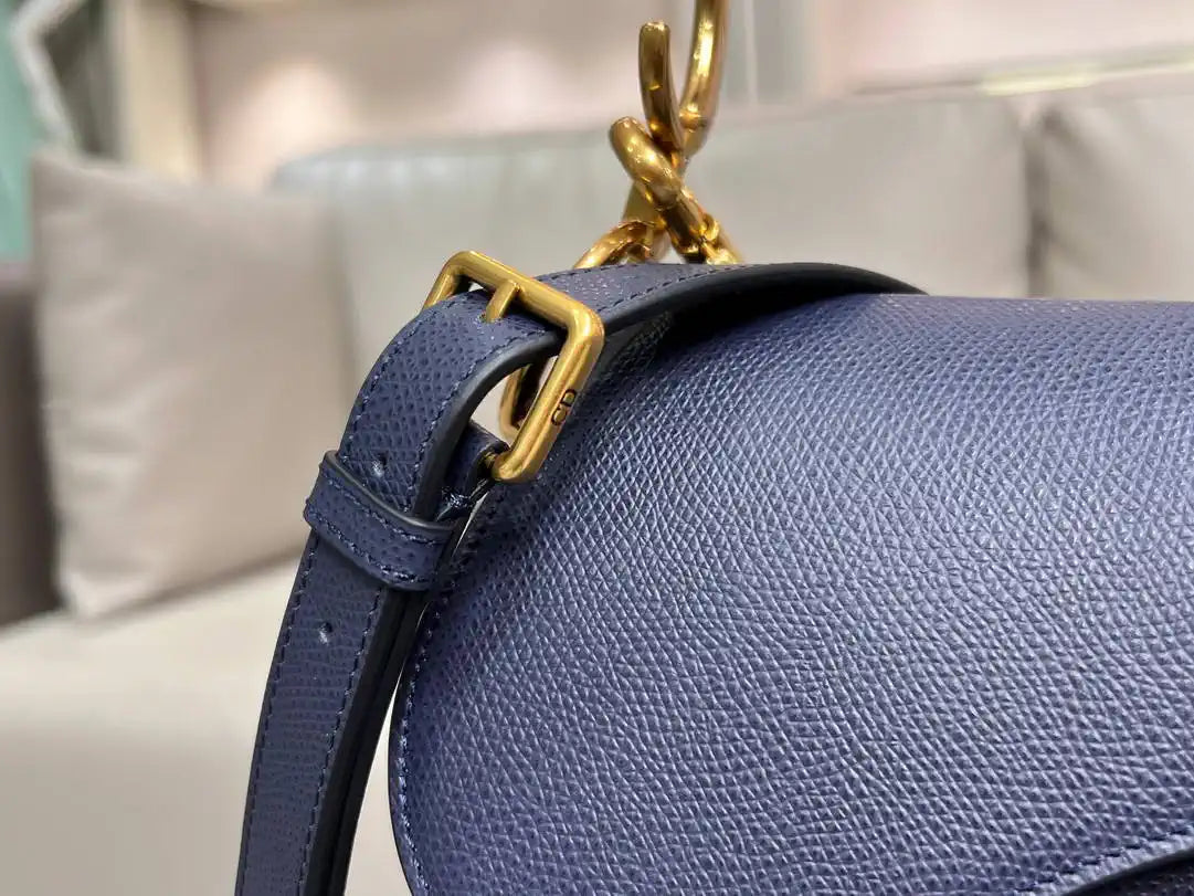 Dior M0455 Saddle Bag With Strap Grained Calfskin Navy Blue M0456